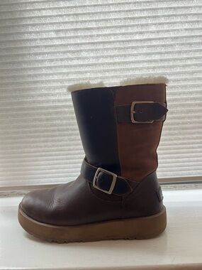 UGG Breida Vibram Arctic Grip Waterproof Brown Leather Buckle Boots Size 6